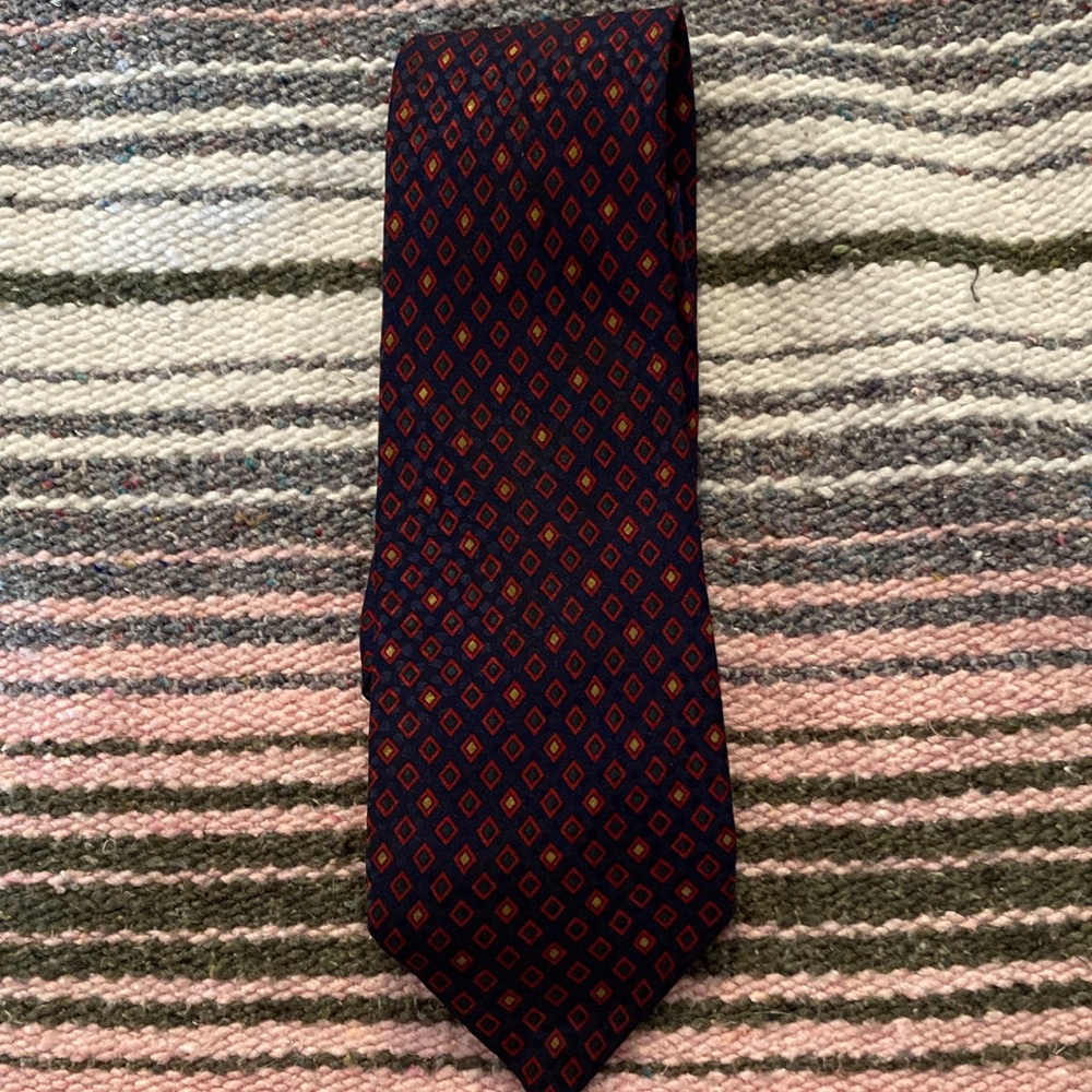 NINA RICCI Blue & Red Geometric Silk Men’s Tie. Made In France. L:58.5”, W:3.5”.